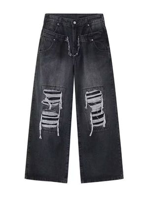 Hip Hop pour hommes double taille Jeans en denim empilés Pantalon en stock