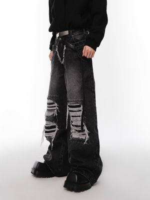 Hip Hop pour hommes double taille Jeans en denim empilés Pantalon en stock