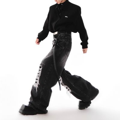 Hip Hop pour hommes double taille Jeans en denim empilés Pantalon en stock