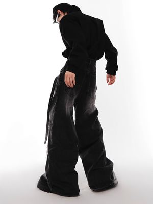 Hip Hop pour hommes double taille Jeans en denim empilés Pantalon en stock