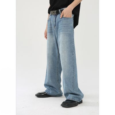 tissé Polyester/Cotton Jeans bleu droit pour hommes avec impression numérique