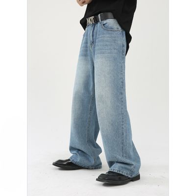 tissé Polyester/Cotton Jeans bleu droit pour hommes avec impression numérique
