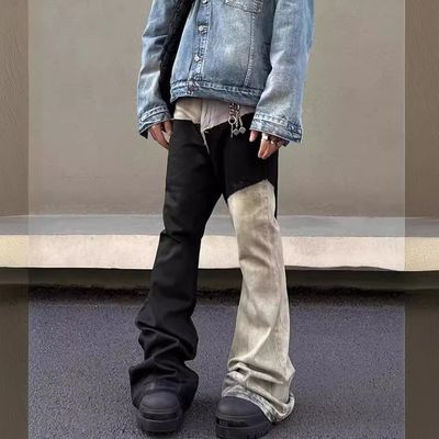 Tissu en denim taille moyenne sur mesure Lavé bord brut Patchwork Pantalon éclaboussé Jeans pour hommes