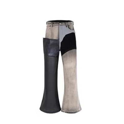 Tissu en denim taille moyenne sur mesure Lavé bord brut Patchwork Pantalon éclaboussé Jeans pour hommes
