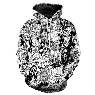 T-shirt à capuche pour hommes d'automne/hiver 2023 avec imprimé 3D d'Halloween en mélange polyester/coton