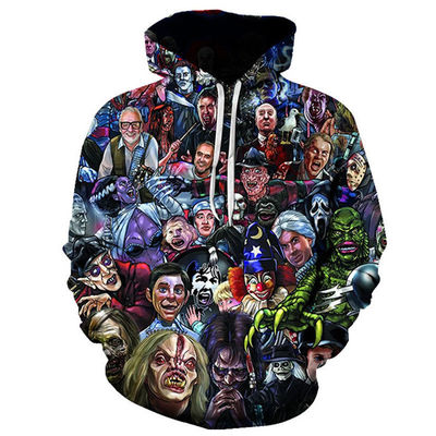 T-shirt à capuche pour hommes d'automne/hiver 2023 avec imprimé 3D d'Halloween en mélange polyester/coton