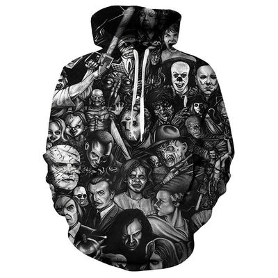 T-shirt à capuche pour hommes d'automne/hiver 2023 avec imprimé 3D d'Halloween en mélange polyester/coton