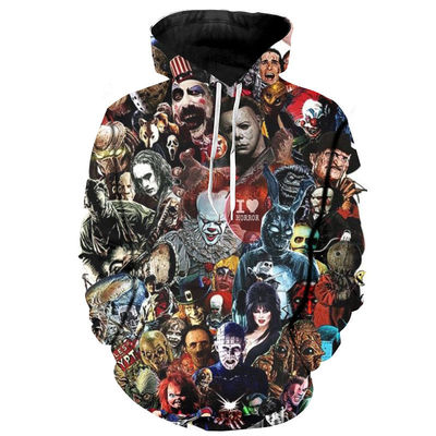 T-shirt à capuche pour hommes d'automne/hiver 2023 avec imprimé 3D d'Halloween en mélange polyester/coton