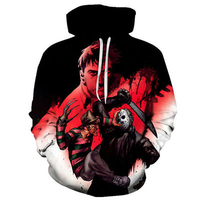 T-shirt à capuche pour hommes d'automne/hiver 2023 avec imprimé 3D d'Halloween en mélange polyester/coton