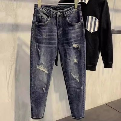 Mid Waist XMAMLON Homme Hip Hop Vêtements de rue Skinny Déchiré Dommages Jeans Pantalon Pantalon