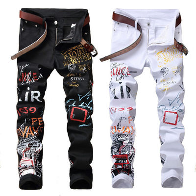 Modèle de logo d'hiver Impression numérique Jeans masculin Jeans de soirée Club noir blanc Jeans de créateur Hommes
