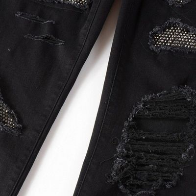 Ceinture à double couche Design pliable Noir Strass Empilé Jeans Skinny Denim Pour Hommes