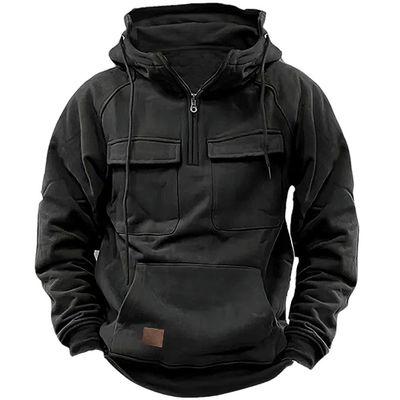 Couleur solide Pullover masculin avec capuchon Sweatshirt décontracté manteau pour l'automne et l'hiver R