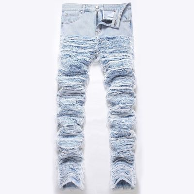 Méditerranée Détruit Jeans à jambes droites en denim lavé Pantalon pour homme