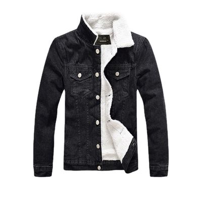 Vêtement à capuche en velours pour hommes, manteau denim hiver plus taille noir, mince, épais, en laine d'agneau