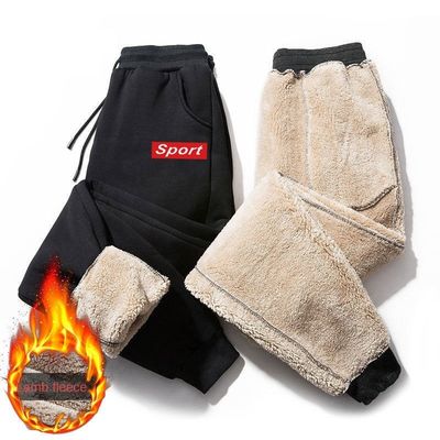 Style décontracté cordes de traction taille hivernale épaisse sherpa laine joggers pour hommes sweatpants