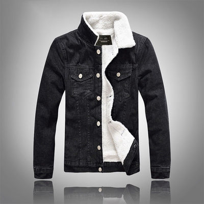 Vêtement à capuche en velours pour hommes, manteau denim hiver plus taille noir, mince, épais, en laine d'agneau