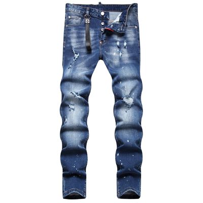 Jeans à la taille légère et à la taille moyenne pour hommes avec autocollants à imprimerie numérique