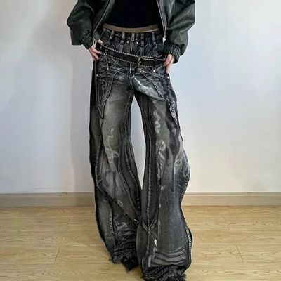 Polyester/coton Lavé Y2K Design de vague surdimensionné Tie Dye Cargo Pantalon pour hommes et femmes