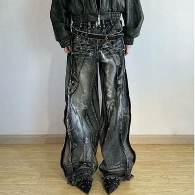 Polyester/coton Lavé Y2K Design de vague surdimensionné Tie Dye Cargo Pantalon pour hommes et femmes