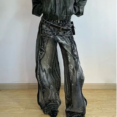 Polyester/coton Lavé Y2K Design de vague surdimensionné Tie Dye Cargo Pantalon pour hommes et femmes