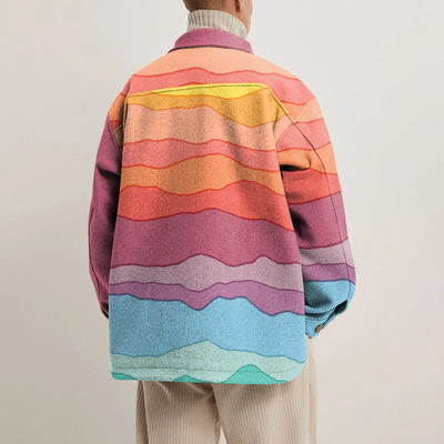 Manteau à manches longues et décontracté pour hommes avec un motif géométrique coloré et une méthode de tissage tissée
