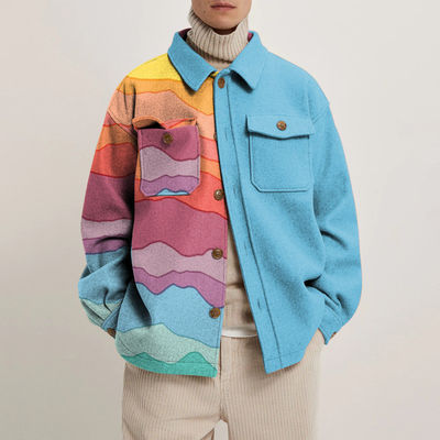 Manteau à manches longues et décontracté pour hommes avec un motif géométrique coloré et une méthode de tissage tissée