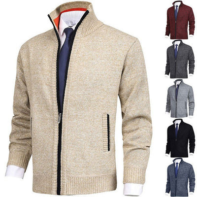 Saison du printemps Collier en lapel Pull-over en tricot pour homme Grand taille Cardigan de mode Fermeture à glissière