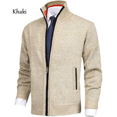 Saison du printemps Collier en lapel Pull-over en tricot pour homme Grand taille Cardigan de mode Fermeture à glissière