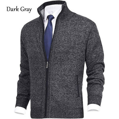 Saison du printemps Collier en lapel Pull-over en tricot pour homme Grand taille Cardigan de mode Fermeture à glissière