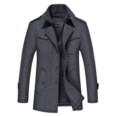 Collier à double couche manteau en laine pour homme avec tissu en laine tissé et décoration vintage