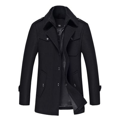Collier à double couche manteau en laine pour homme avec tissu en laine tissé et décoration vintage